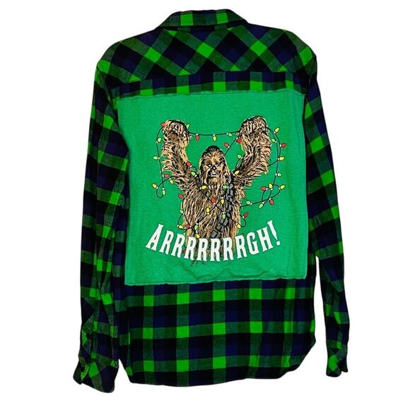 Upcycled Chewbaca Green Flannel L - Picture 1 of 2
